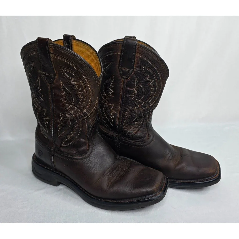 Ariat Kids WorkHog XT Coil Square Toe Western Work Boots Brown Leather Size 2